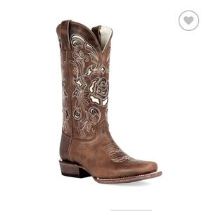 J.B. Dillon Avens Brown and White Cow Girl Boots with Embroidery